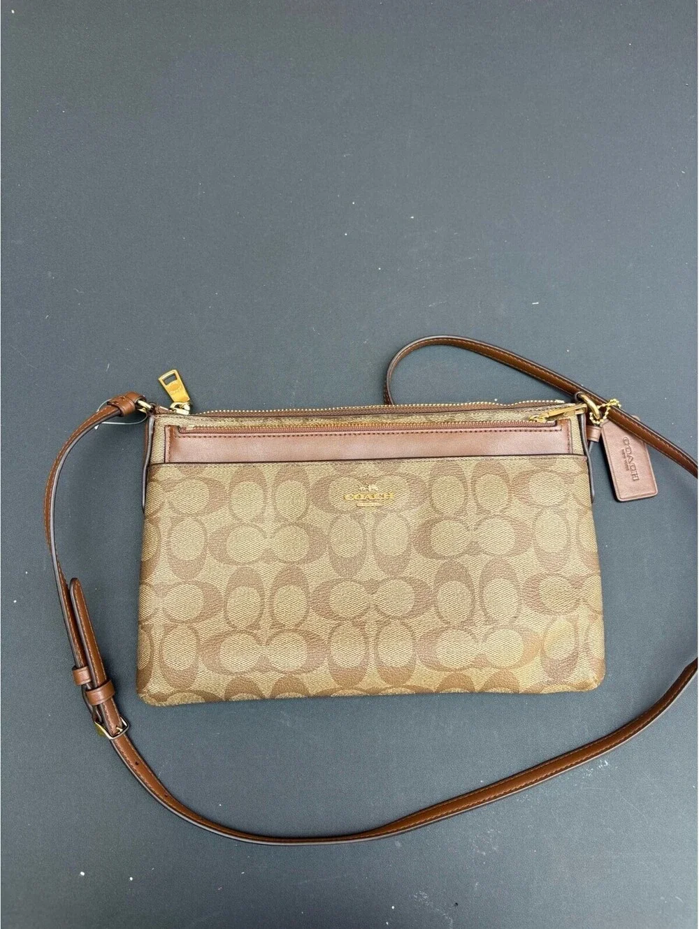 Coach Signature Canvas Crossbody Bag with Leather Trim